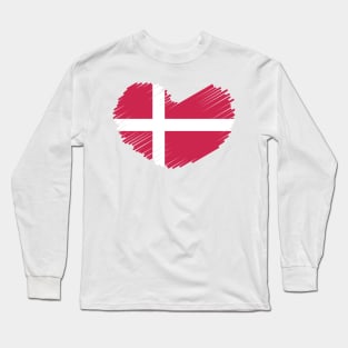 Denmark Heart Flag Design Long Sleeve T-Shirt